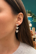 Boucle d oreilles pendantes avec 3 coeurs en acier inoxydable et zircons