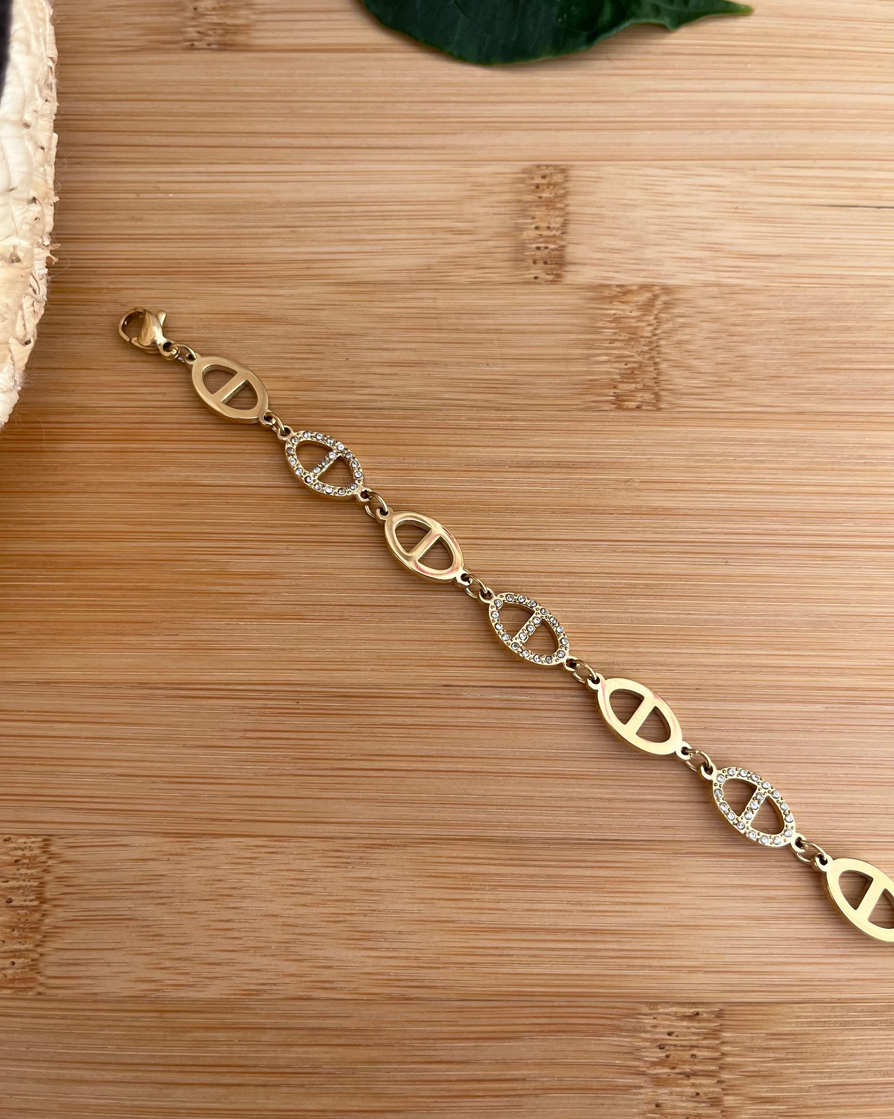 Bracelet en maille marine en acier inoxydable doré avec certains en zircon 