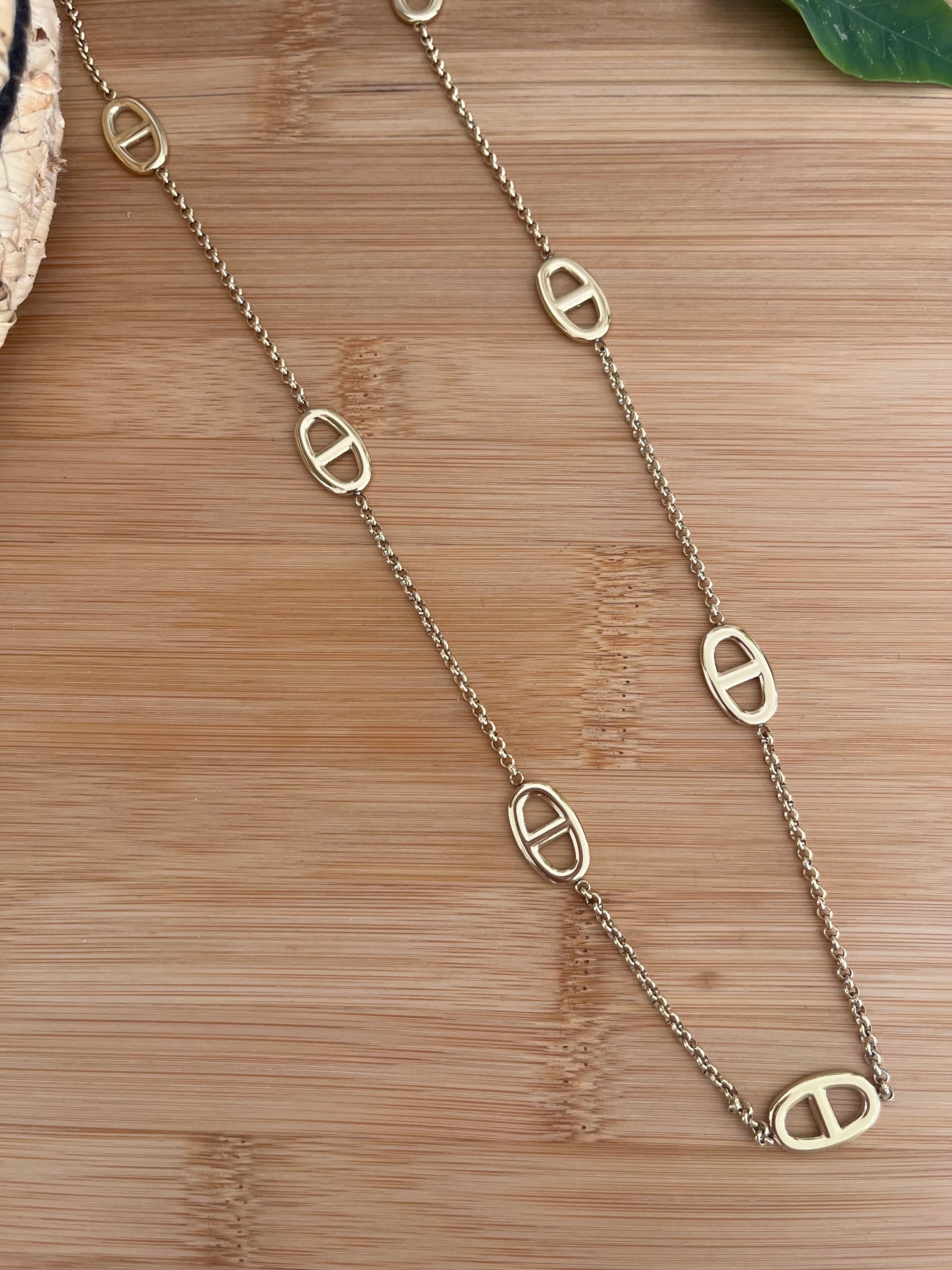 Collier sautoir maille marine en acier inoxydable doré 