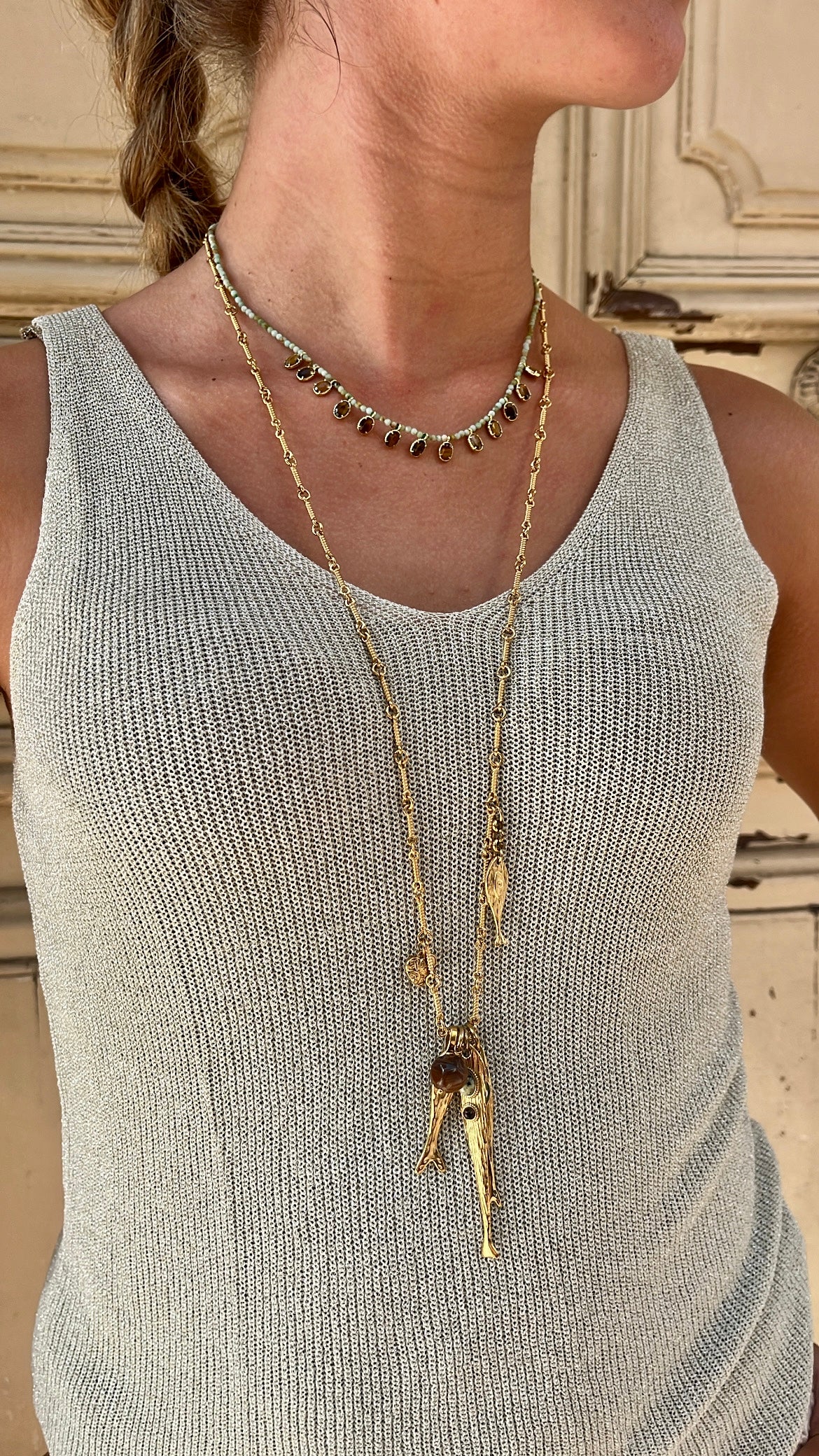 Collier sautoir doré SYMI