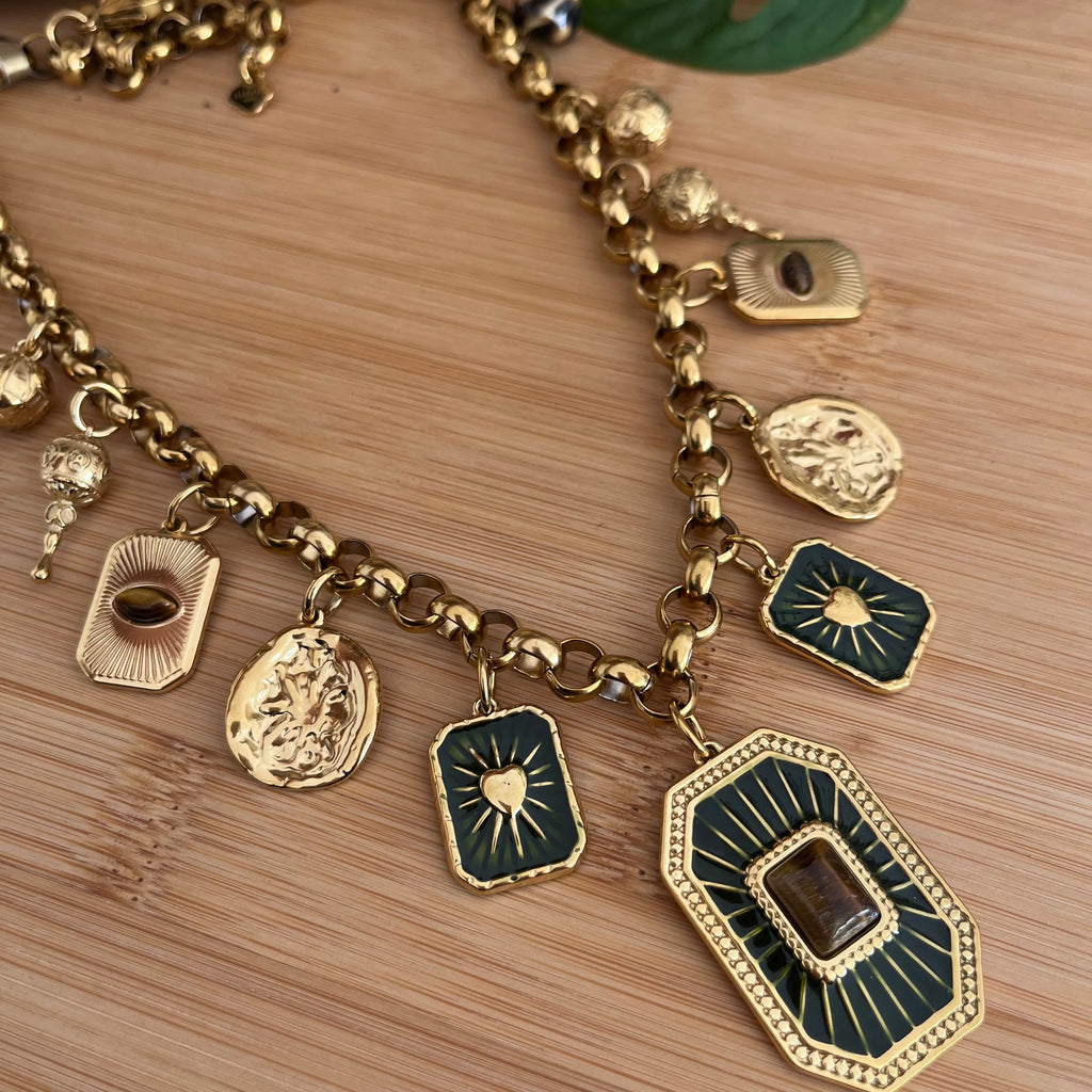 Collier doré en acier inoxydable à pampilles 