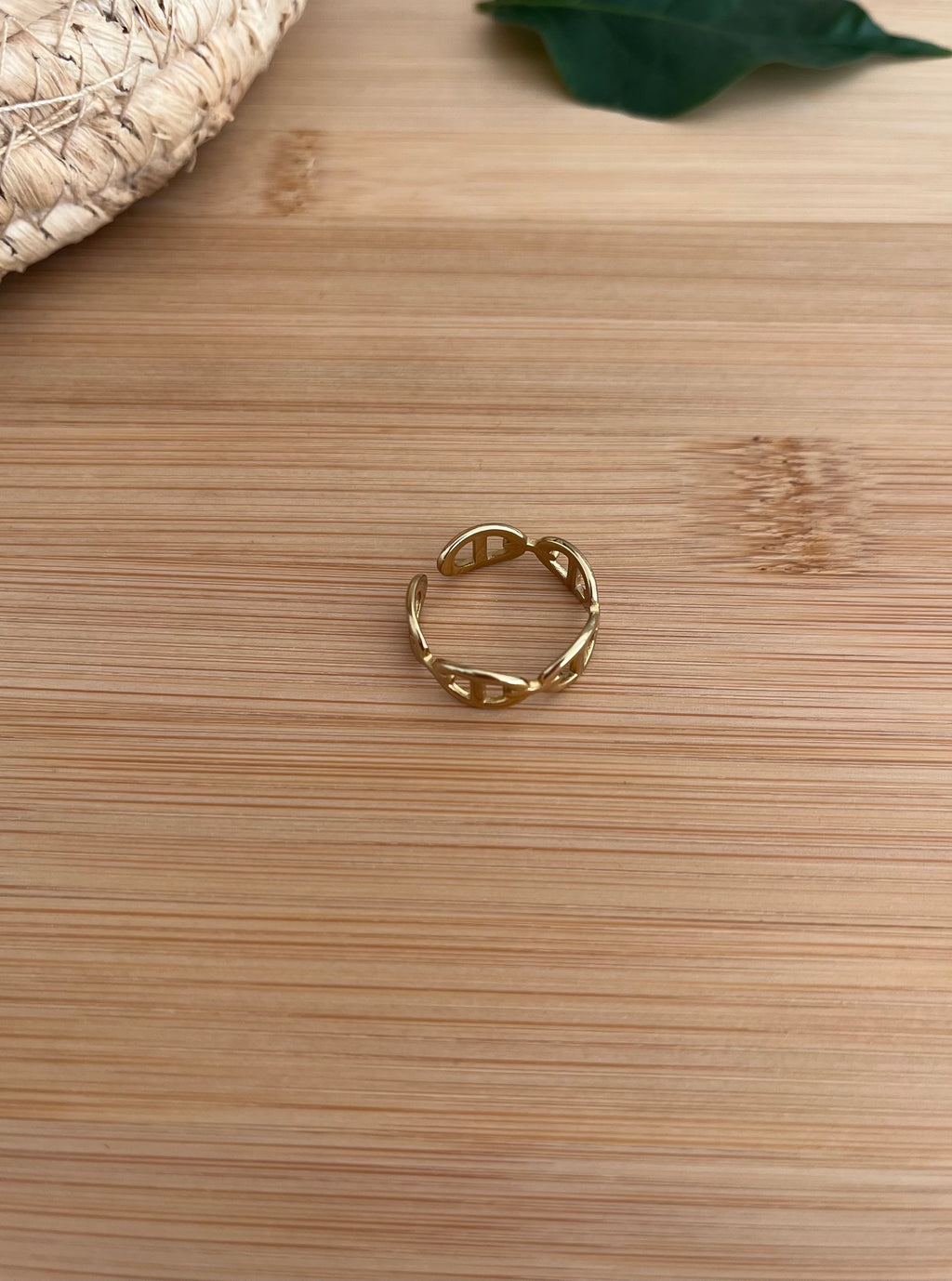 Bague réglable femme en maille marine, en acier inoxydable doré