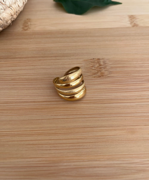 Bague femme réglable en acier inoxydable doré, vec 4 rangs