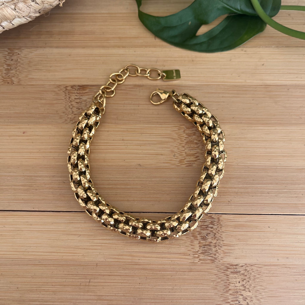 Bracelet femme maille ronde en acier inoxydable doré