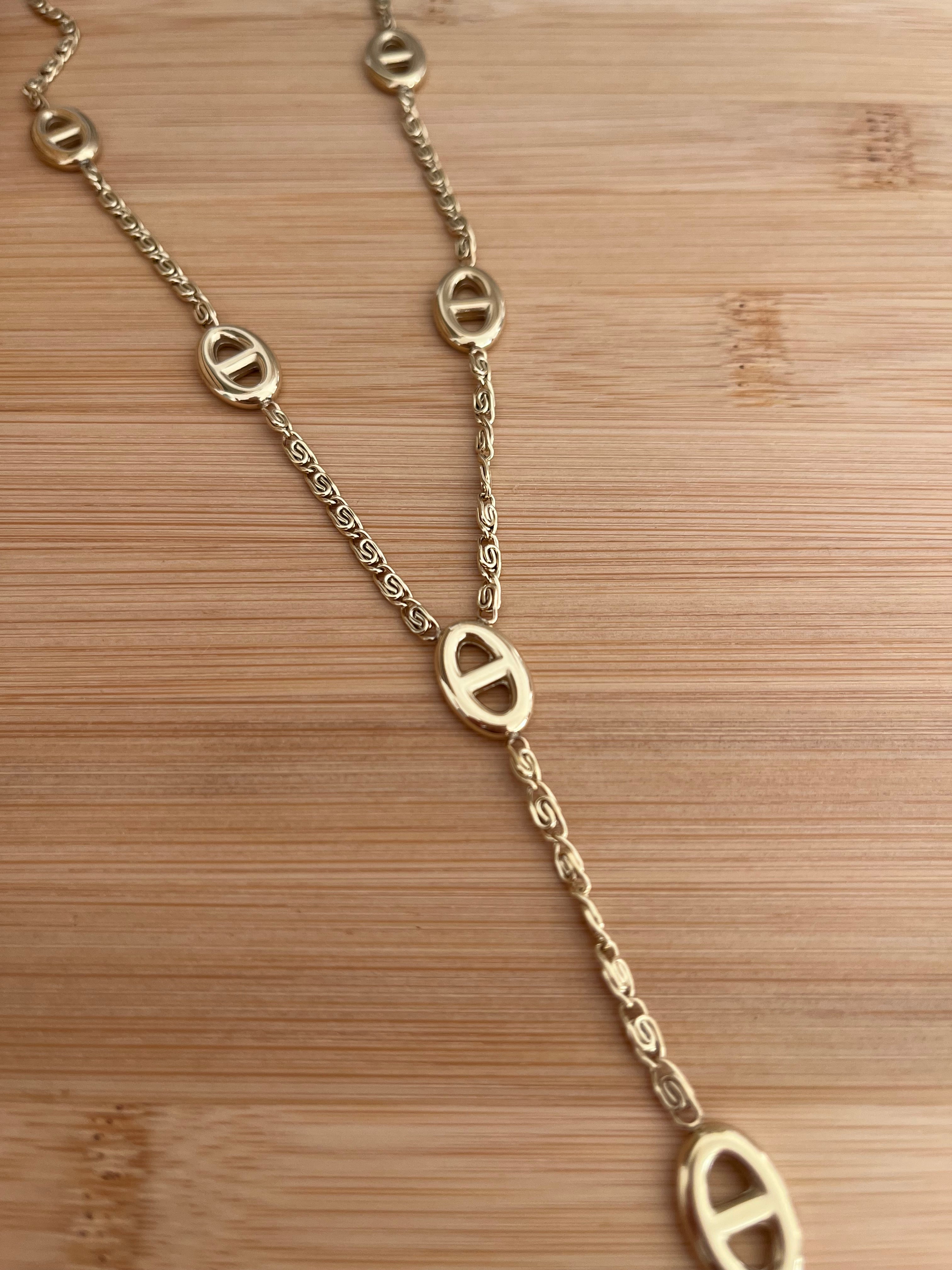 Collier femme en acier inoxydable doré, maille marine en forme Y