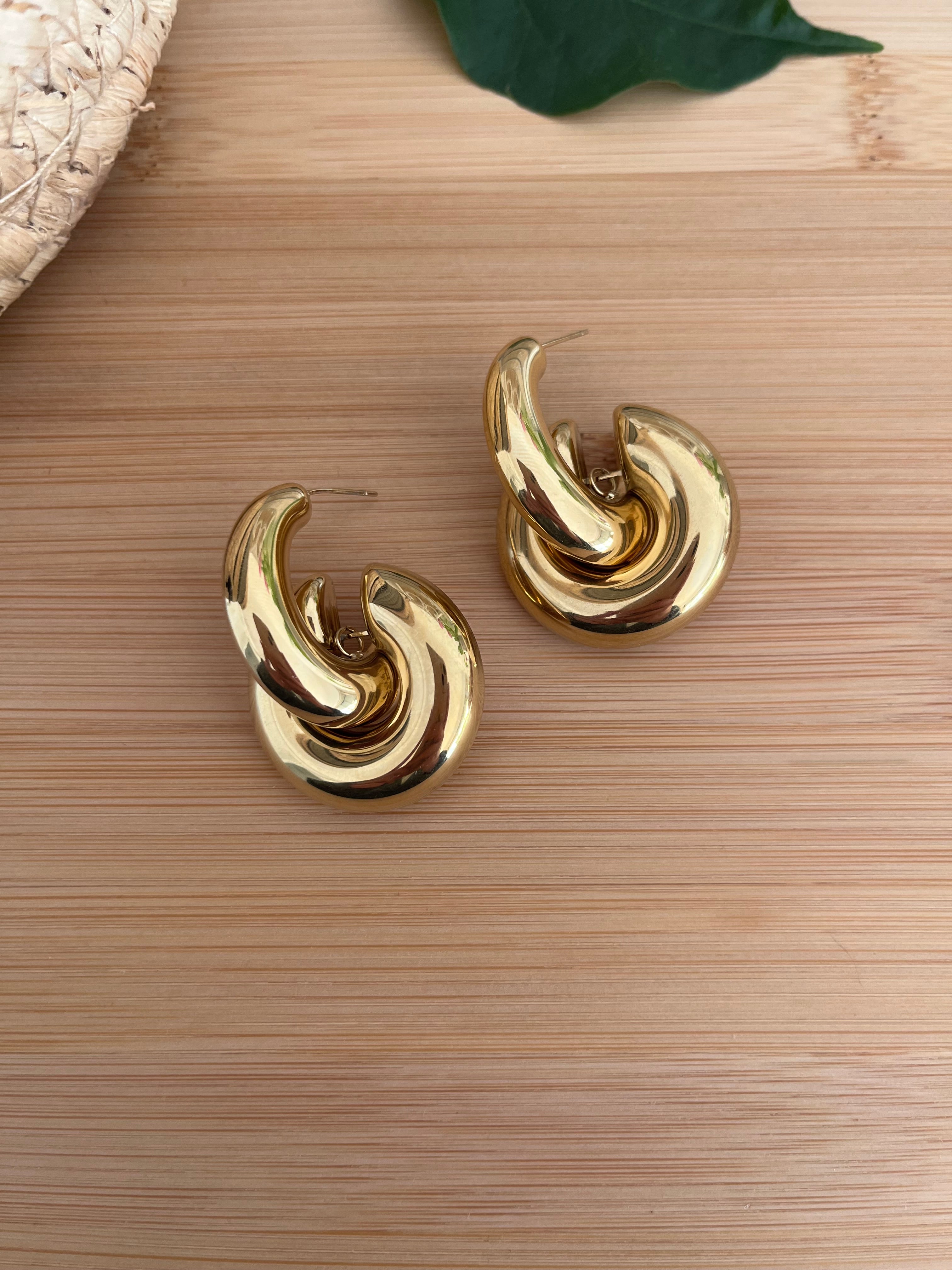 Boucles d oreilles femme en acier inoxydable doré un peu pendante 
