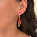 Boucles d'oreilles pendantes dorées POISSON rouge