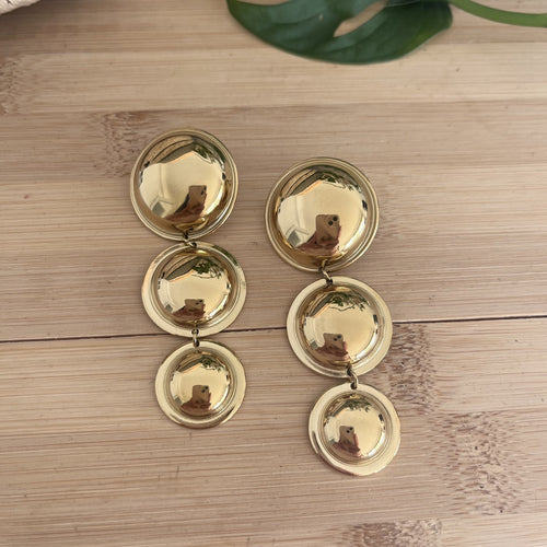 Boucles d’oreilles pendantes a ce 3 ronds, en acier inoxydable doré