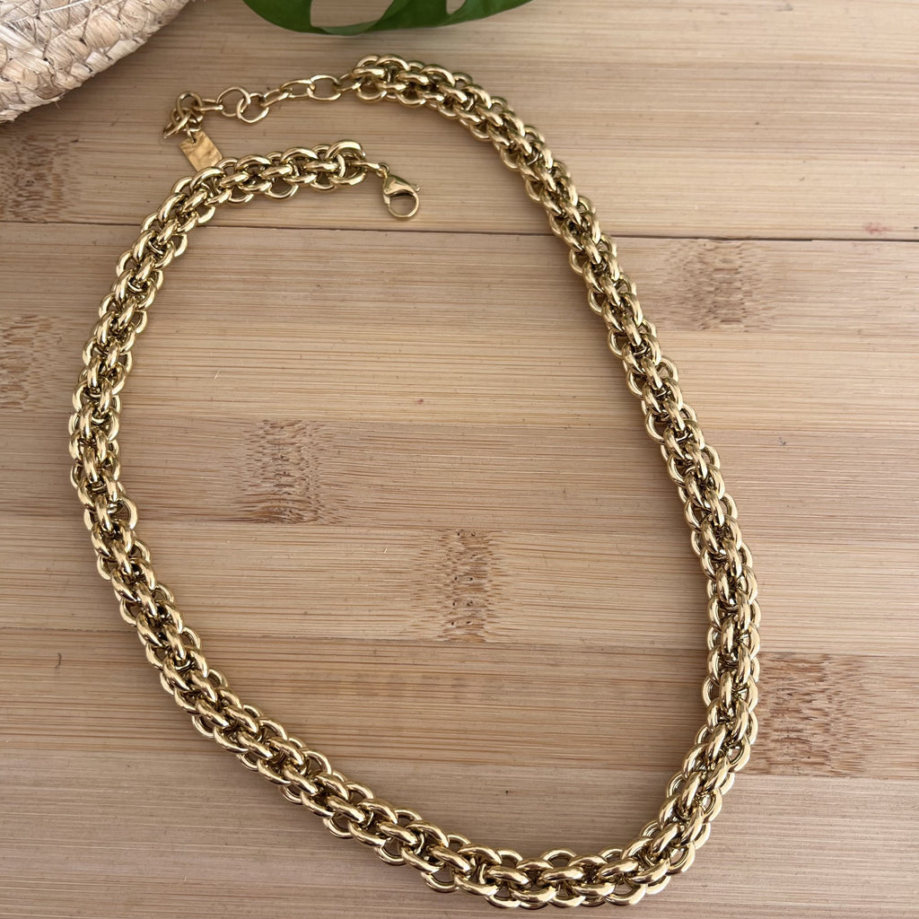 Collier femme en maille torsadée, en acier inoxydable doré, résistant à l’eau 
